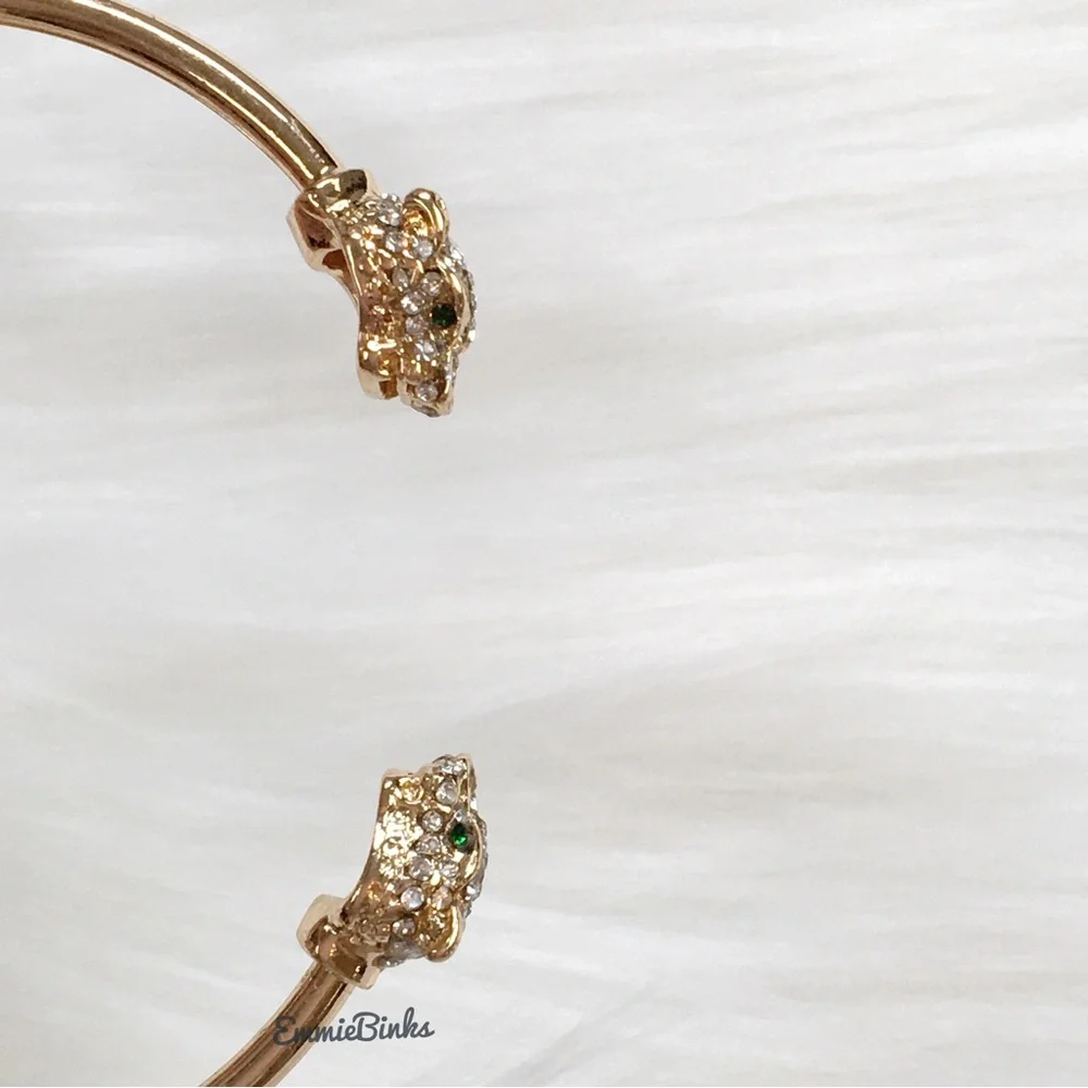 New Golden Dual Leopard Cuff Bangle Bracelet - Picture 16 of 16